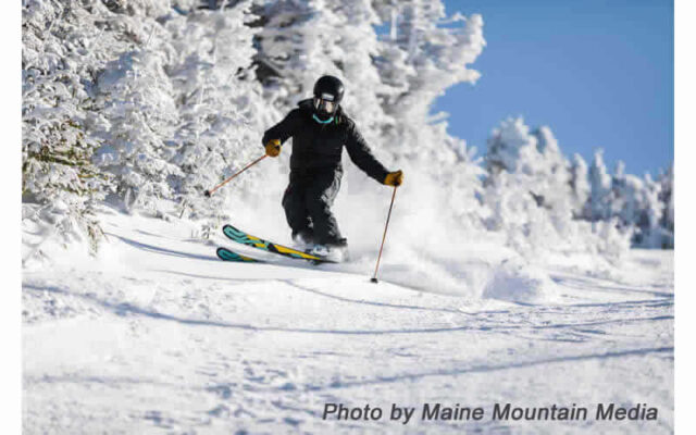 Skiing at Saddleback Mountain, Rangeley, Maine.  Photograph by Maine Mountain Media.